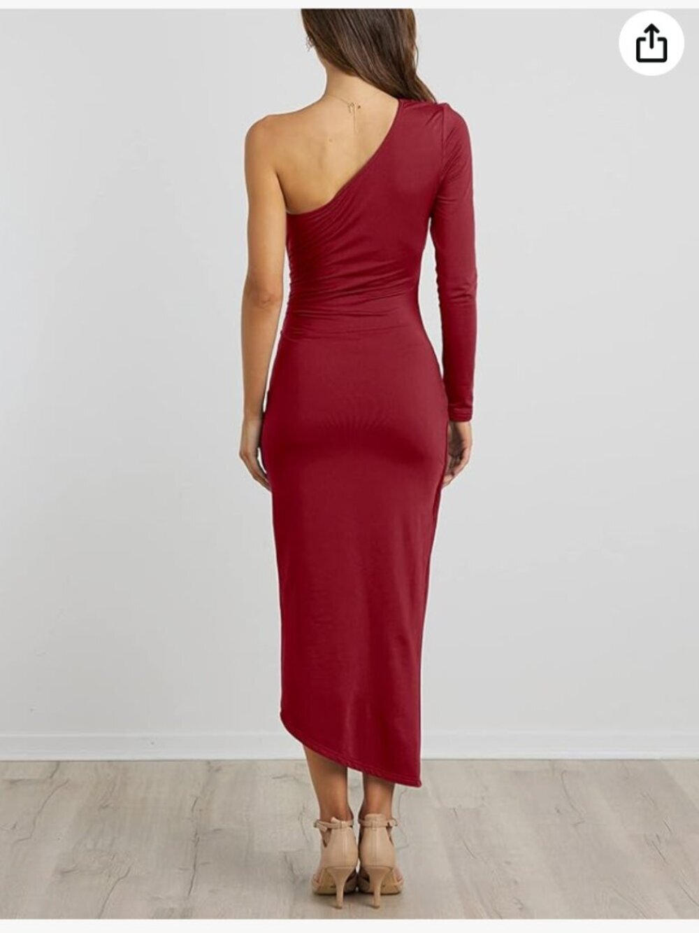 Sleeveless One Shoulder Cocktail Dress Bodycon Tie Waist Dress - Red, Size Small - Picture 3 of 10